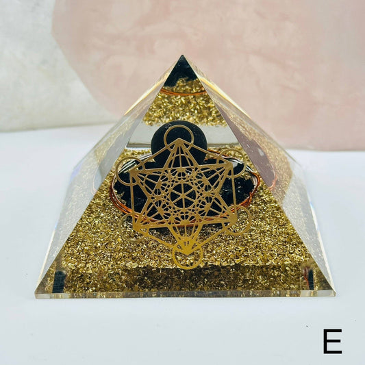 Orgone Crystal Pyramid: - Tourmaline w/ Lava Sphere