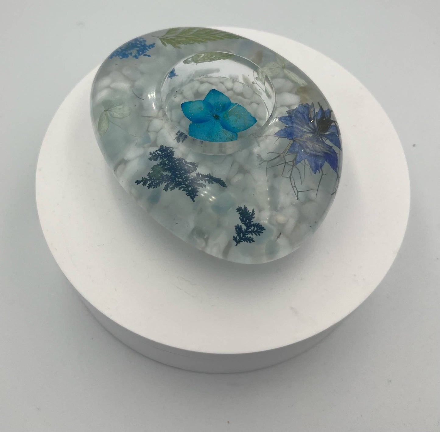 Floral Tea Light Candle Holder- Aquamarine