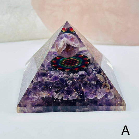 Orgone Crystal Pyramid: - Amethyst w/ Amethyst Sphere