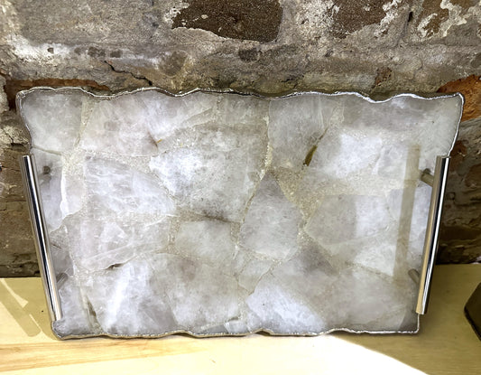 Large White Agate Serving Tray