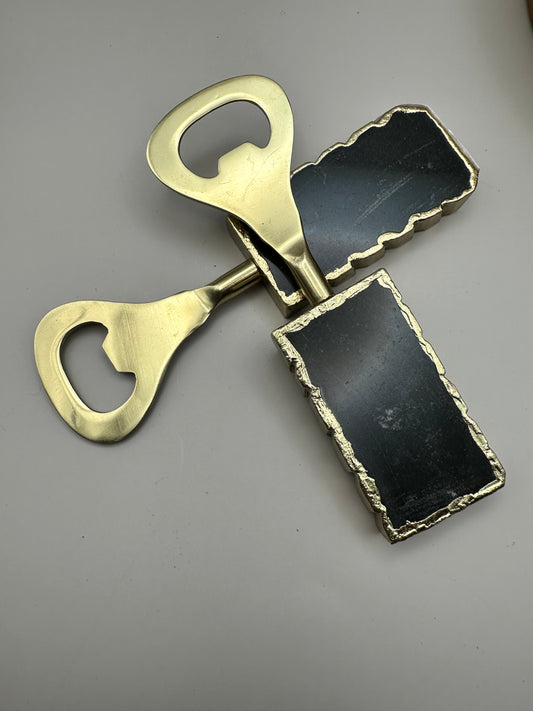 Black Agate Bottle Openers-gold finish