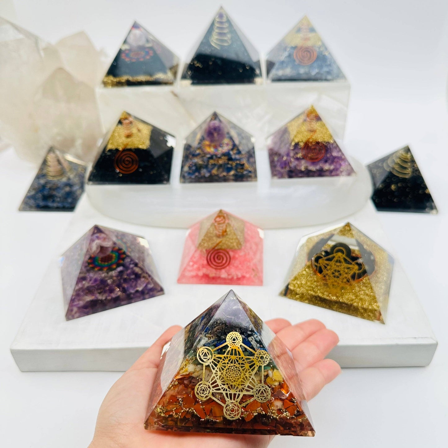 Orgone Crystal Pyramid: - Sodalite w/ Amethyst Point