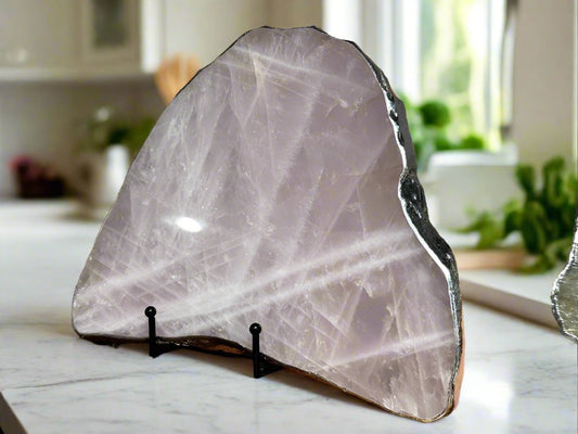 Rose Quartz Platters with Silver Electroplated Edge