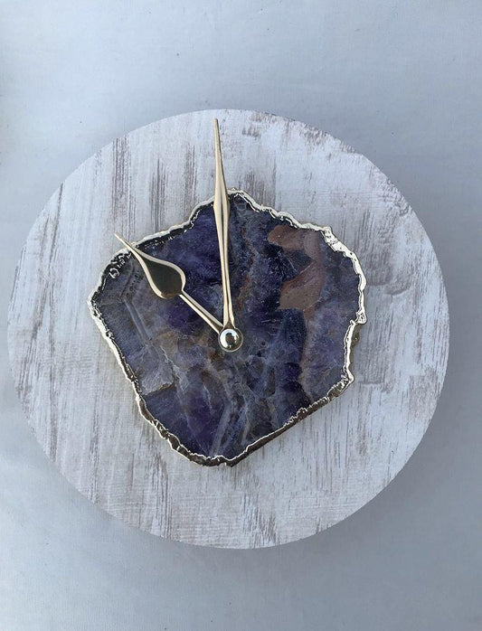White Wood Clock Amethyst