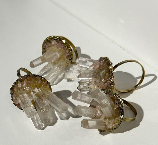 Chunky Quartz and Rose Quartz Napkin Rings