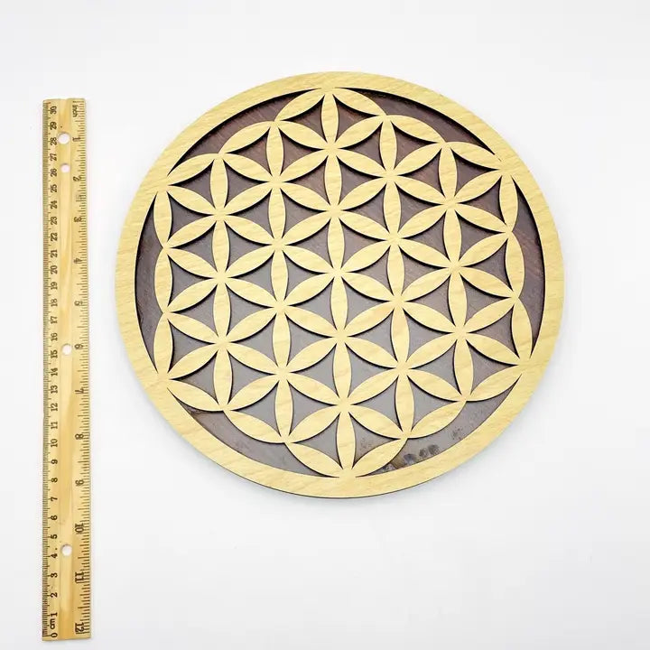 Wooden Crystal Grid - Flower of Life