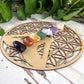 Wood Crystal Grid - Flower of Life with Buddha and 7 Charaka