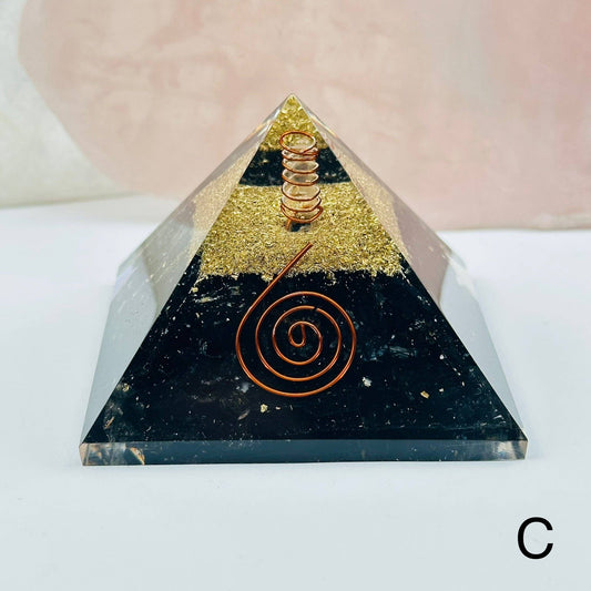 Orgone Crystal Pyramid:  - Black Tourmaline w/ Crystal Q. Point