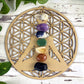 Wood Crystal Grid - Flower of Life with Buddha and 7 Charaka