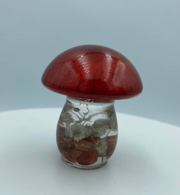 Mini Mushroom Figurines with Spiritual Crystals: Aquamarine