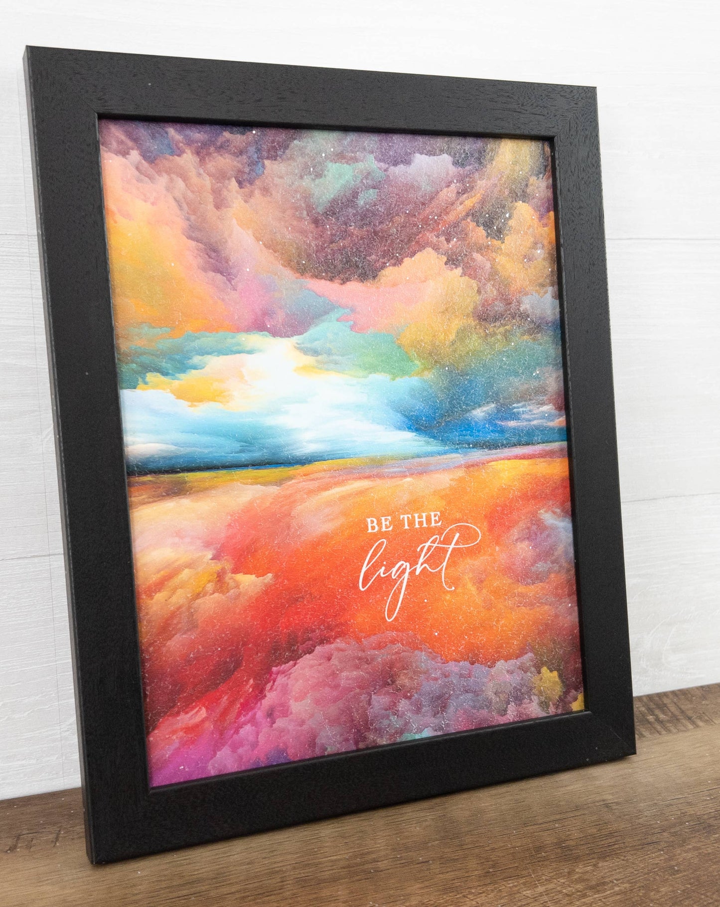 Be The Light Inspirational Color Art Sign Picture: Black Frame