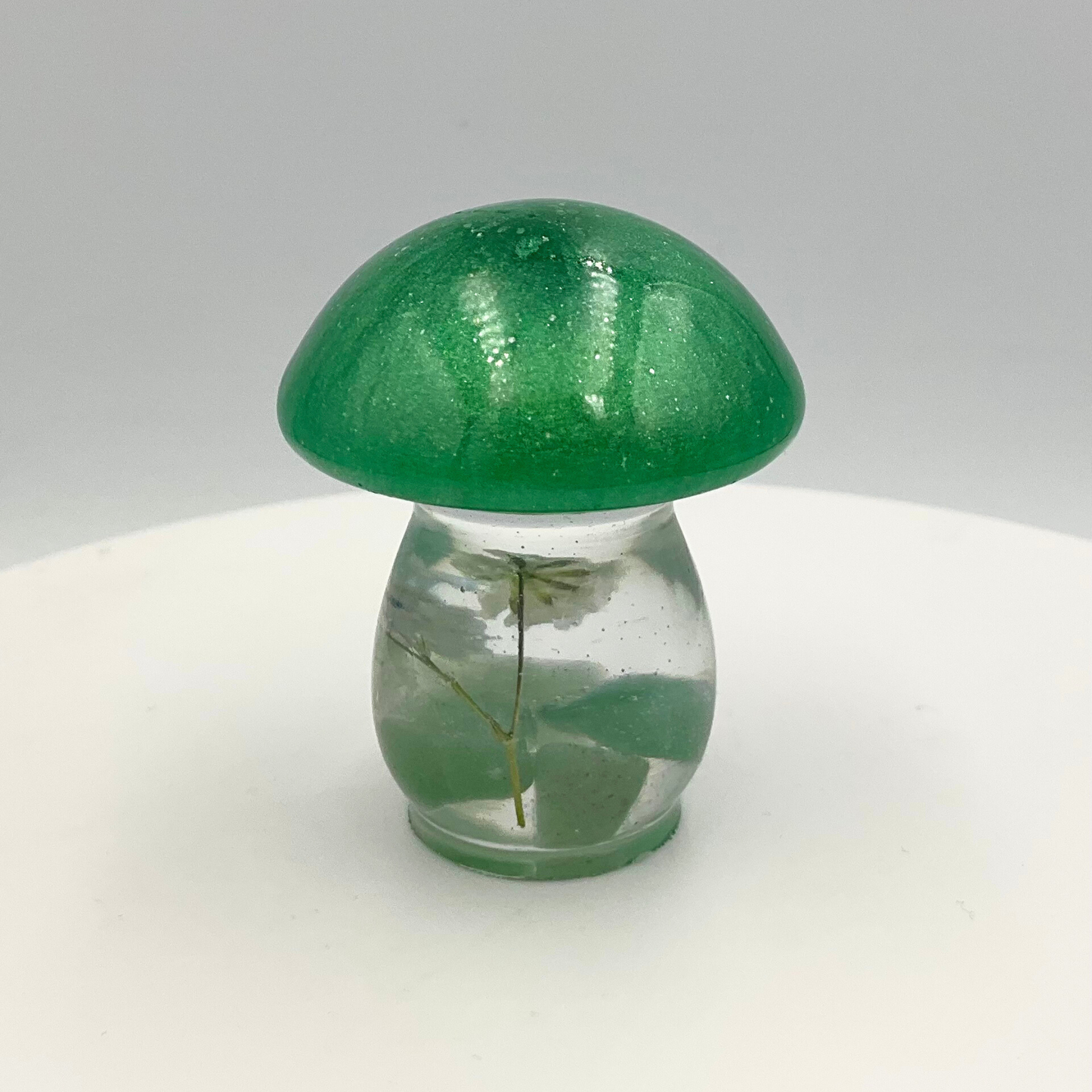 Mini Mushroom Figurine with Green Aventurine Crystals: Mushroom Figurine