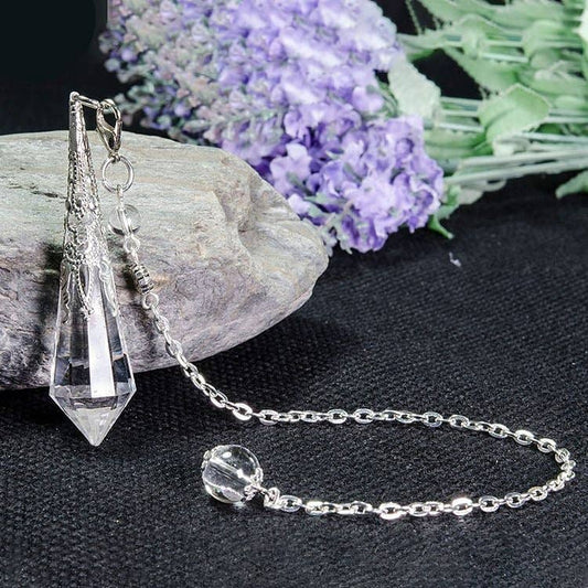 Clear Crystal Meditation Pendulum: Silver