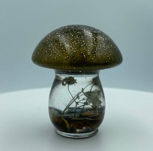 Mini Mushroom Figurines with Spiritual Crystals: Tigers Eye