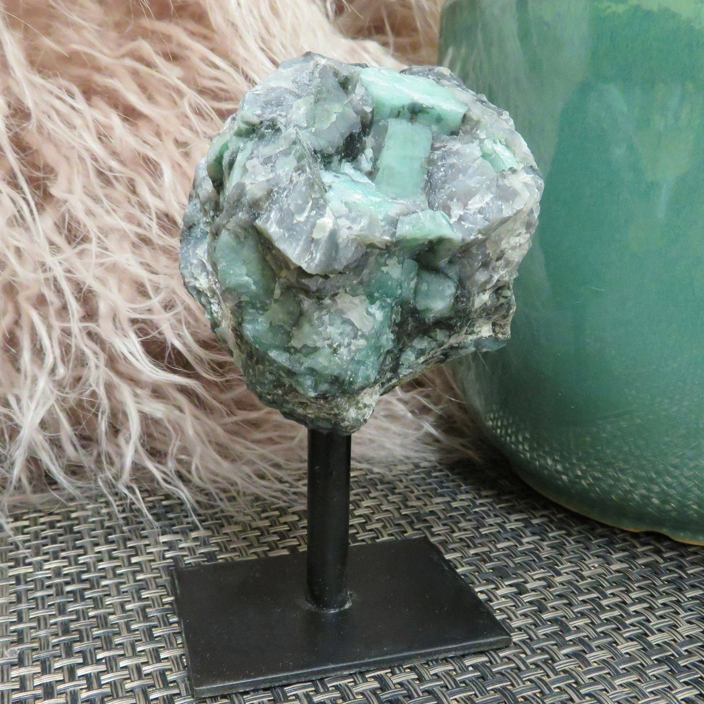 Crystal Emerald on Metal Stand - Raw Emerald Chunk