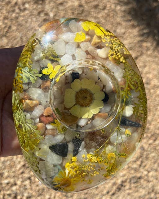 Floral Tea Light Candle Holder with Citrine Crystals