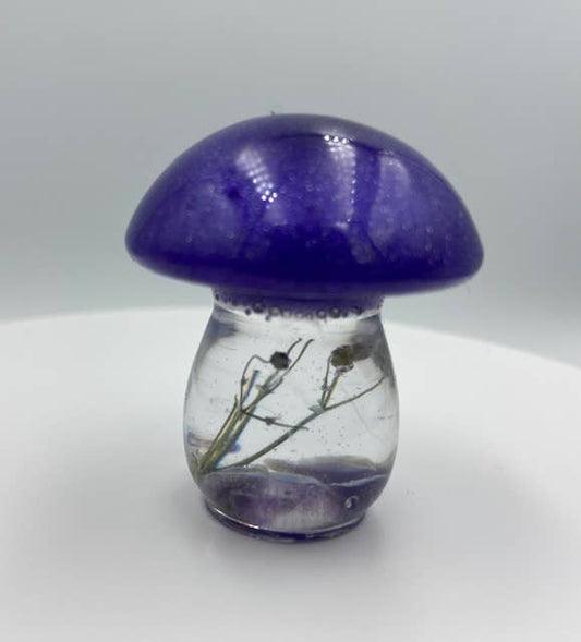 Mini Mushroom Figurines with Spiritual Crystals: Amethyst