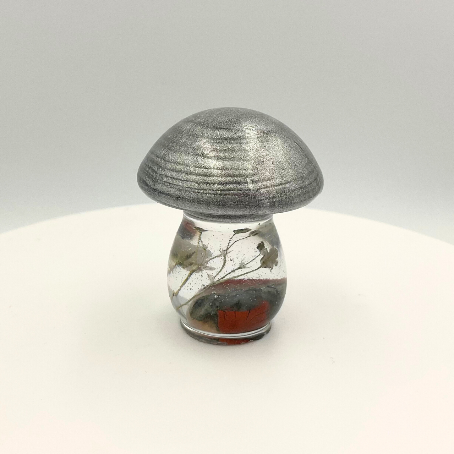 Mini Mushroom Figurine with Bloodstone Crystals: Mushroom Figurine