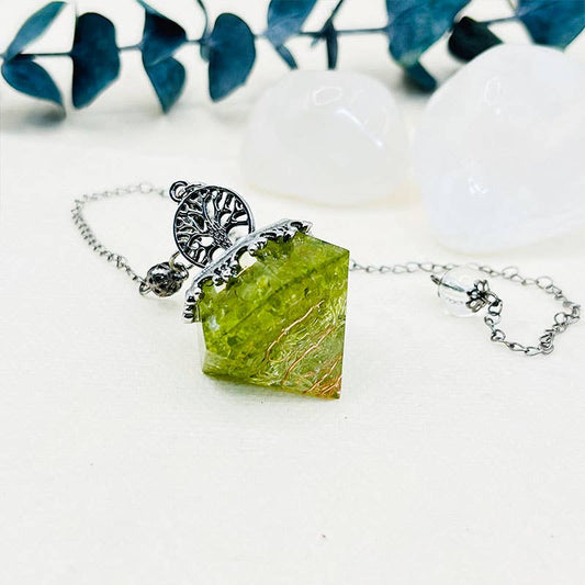 Crystal Geometric Tree of Life Pendulum: Moldavite