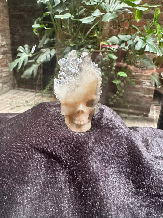 Calcite & Aura Quartz Skull