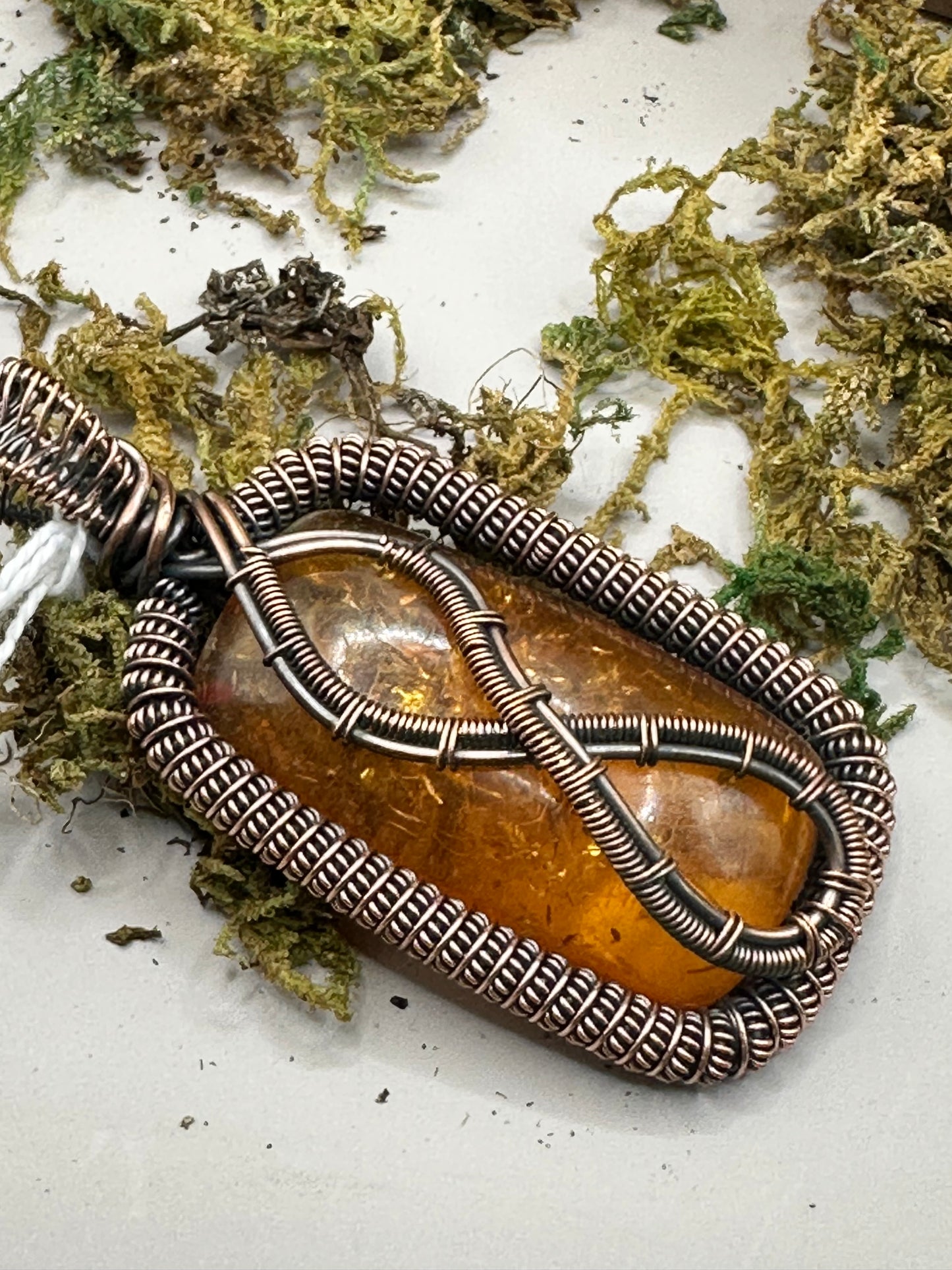 Amber Wire Wrap Pendant-Rectangle
