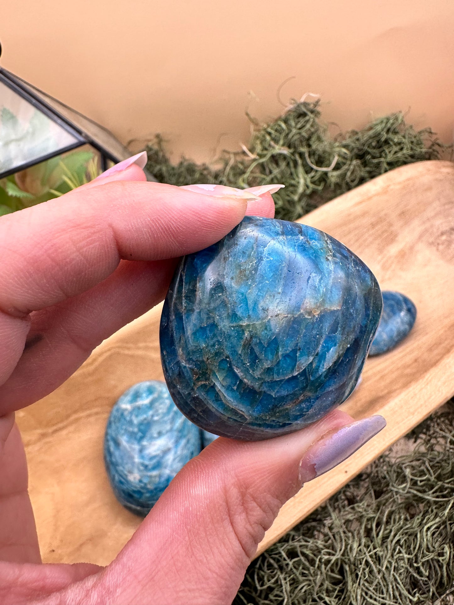 Blue Apatite Palm Stone (AAA Grade)