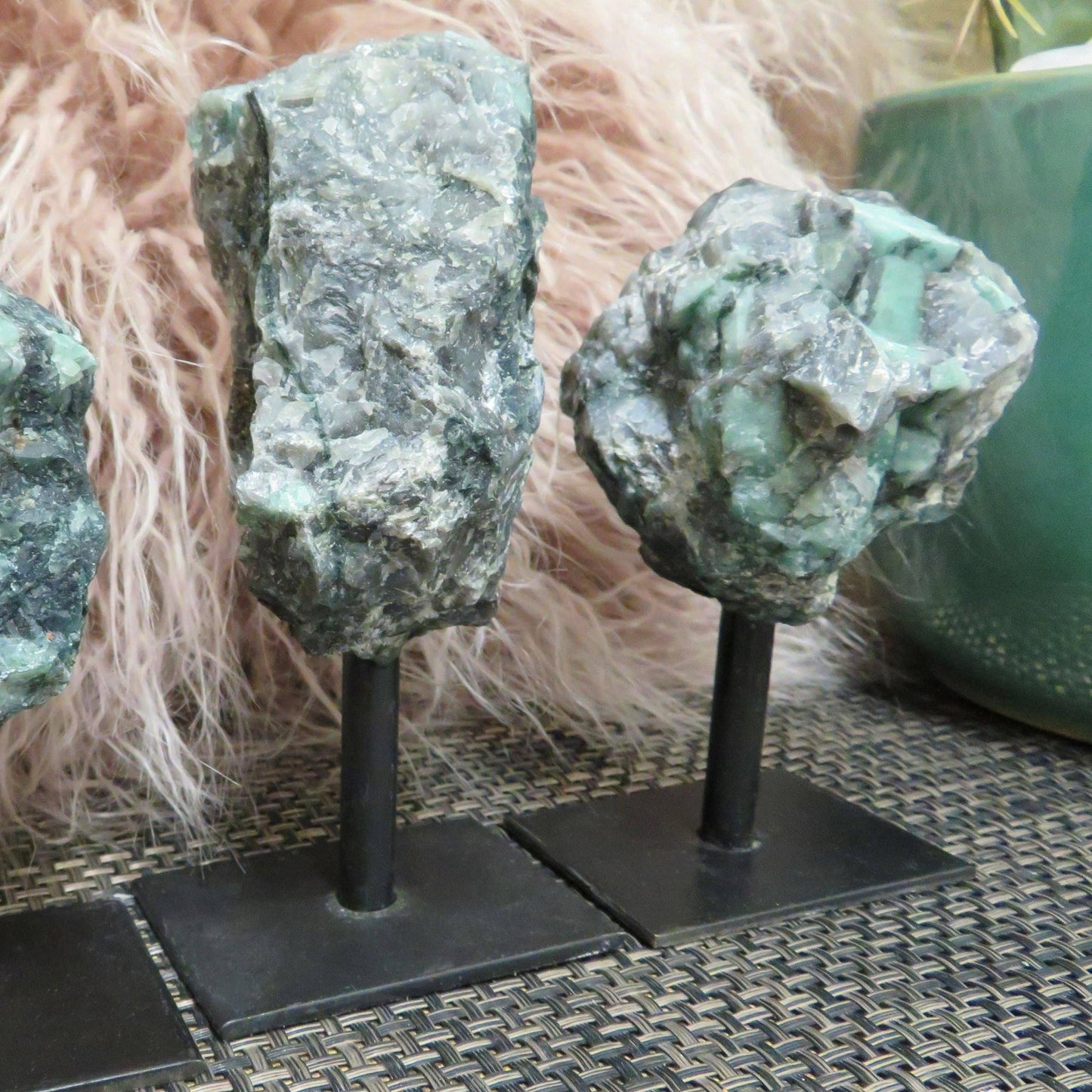 Crystal Emerald on Metal Stand - Raw Emerald Chunk