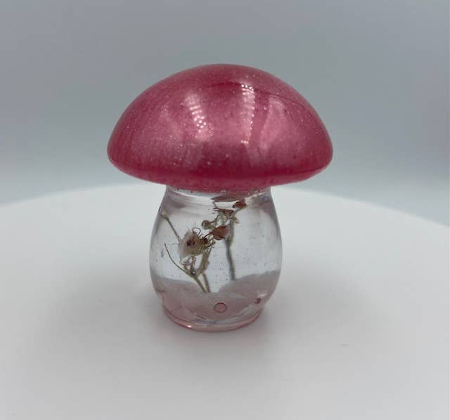 Mini Mushroom Figurines with Spiritual Crystals: Aquamarine