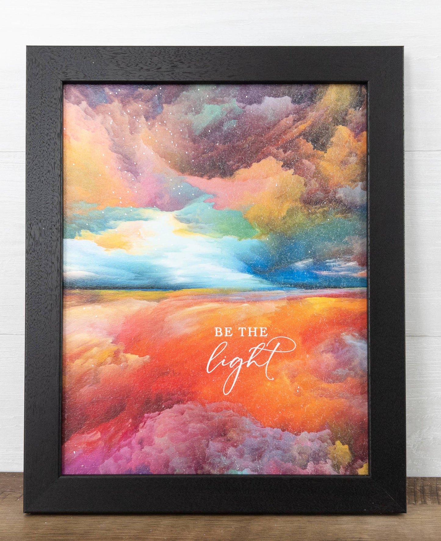 Be The Light Inspirational Color Art Sign Picture: Black Frame