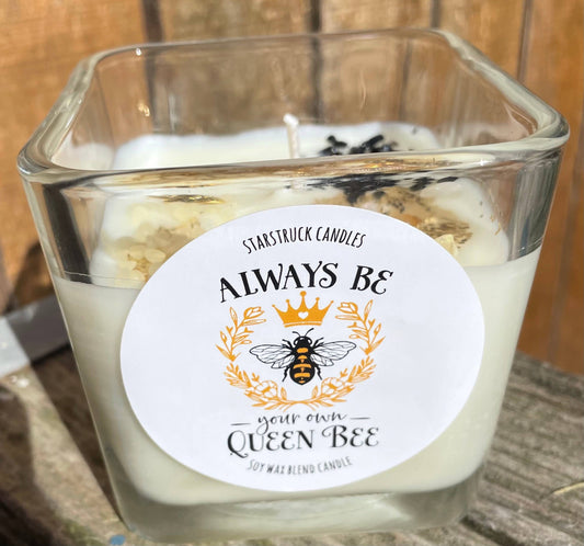 Queen Bee Crystal intention candle: 8oz square