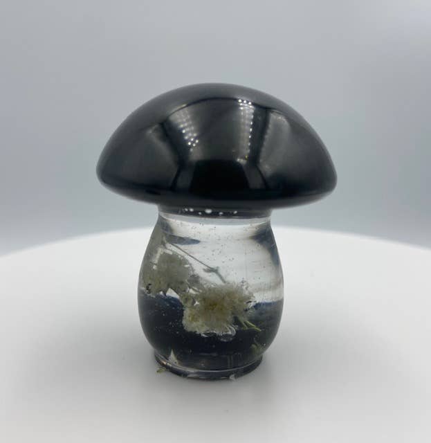 Mini Mushroom Figurines with Spiritual Crystals: Black Tourmaline