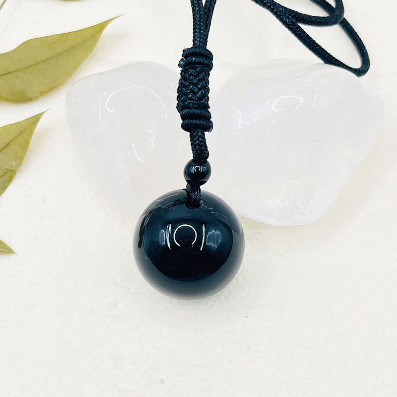 Crystal Ball Healing Necklace: Black Obsidian