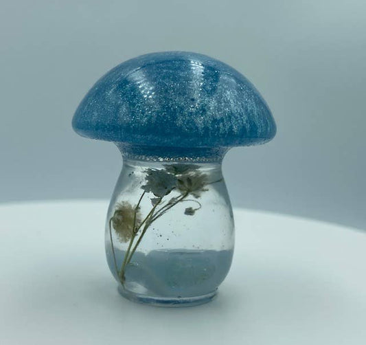 Mini Mushroom Figurines with Spiritual Crystals: Aquamarine